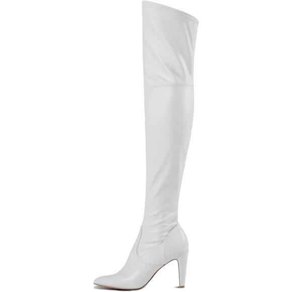 Women's White/Pu Faux Leather Thigh High Over The Knee Long Pointed Toe Boots - Picture 2 of 6
